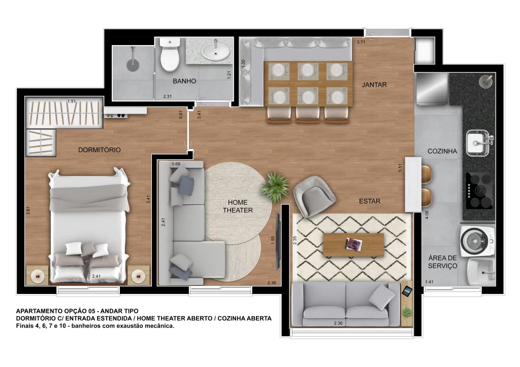Planta com living apliado