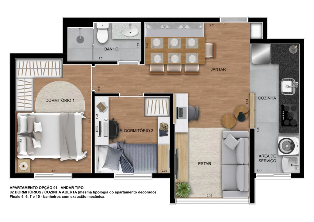 Apartamento 2 dormitórios - Planta Tipo